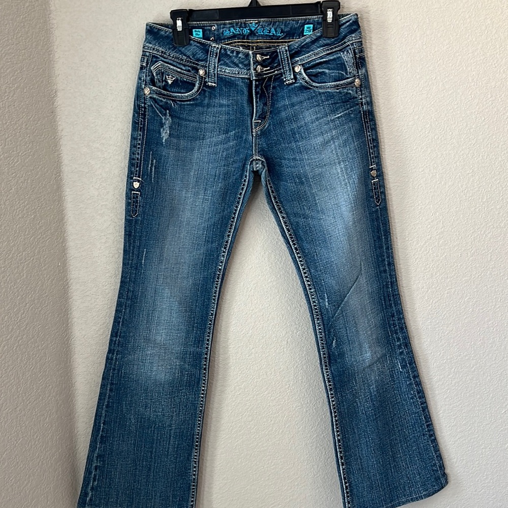 Sang Real Distressed Low Rise Boot Cut Jeans Size 29